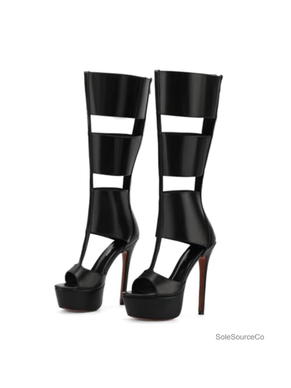 Faux Leather Gladiator Knee High Platform Heels for Women, Open Toe Summer Boots
